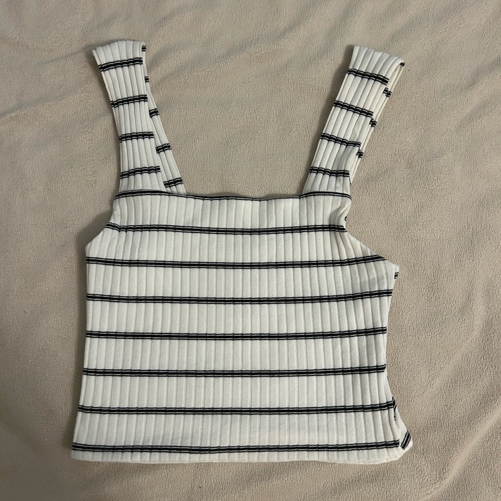 american eagle tank top, white and navy stripes, size: XS